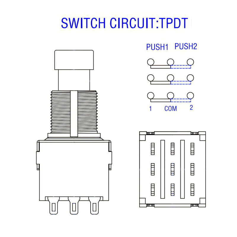 INTAI Interruptor de Pedal para Guitarra de 3 Polos con 9 Posiciones - Construcción Metálica Azul, Perilla Estriada de 10mm, Palanca Manual Encendido/Apagado para Pedales de Efectos y Equipo de Audio DIY (Sin Necesidad de Energía)