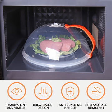 1 pieza de cubierta de comida transparente que evita salpicaduras, diseñada para uso en hornos microondas para calentar alimentos, con una ventilación de vapor. Esta cubierta de bandeja es fácil de manejar y es compatible con hornos microondas y utensili