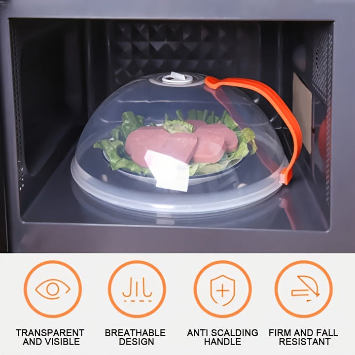 1 pieza de cubierta de comida transparente que evita salpicaduras, diseñada para uso en hornos microondas para calentar alimentos, con una ventilación de vapor. Esta cubierta de bandeja es fácil de manejar y es compatible con hornos microondas y utensili