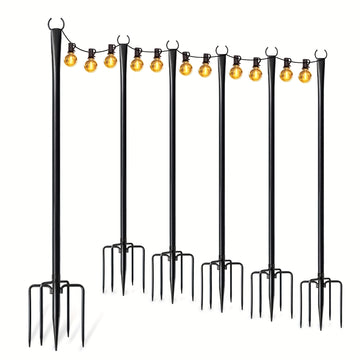 6/4/2 piezas de 3,05 metros de postes de luz de jardín de metal negro con múltiples ganchos - Fijo de luz colgante para exteriores para patio, decoración de Navidad y bodas, no necesita electricidad, luces de cuerda para decoraciones al aire libre, ilumi