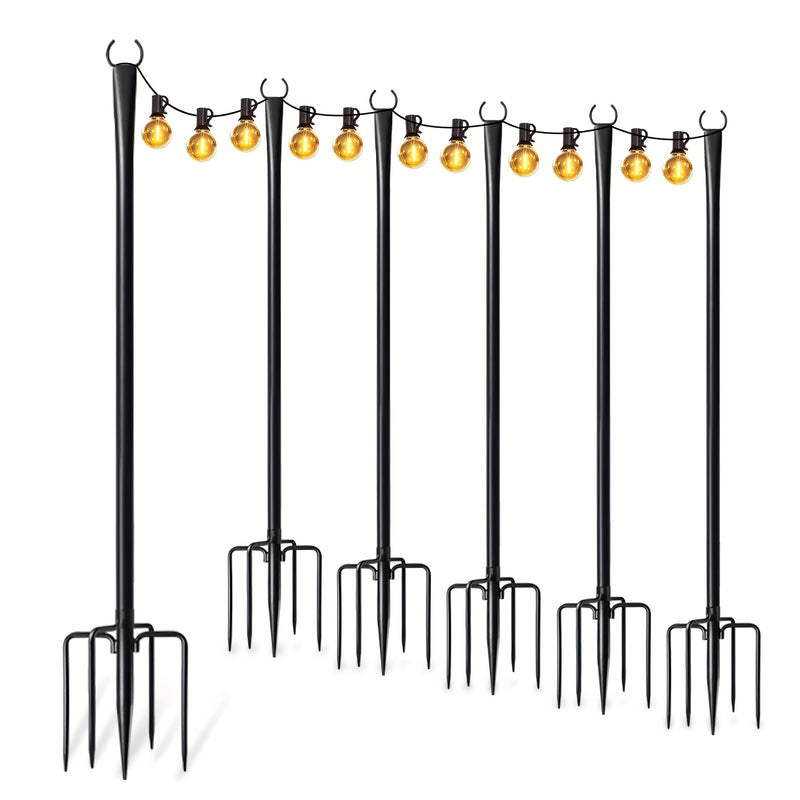 6/4/2 piezas de 3,05 metros de postes de luz de jardín de metal negro con múltiples ganchos - Fijo de luz colgante para exteriores para patio, decoración de Navidad y bodas, no necesita electricidad, luces de cuerda para decoraciones al aire libre, ilumi