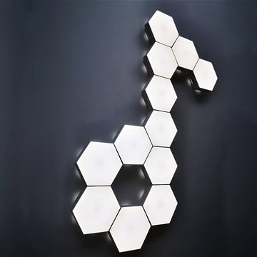 6-Pack de luces LED hexagonales de pared con control táctil, montaje DIY, iluminación blanca neutra de bajo consumo con luz nocturna táctil, material plástico, montaje en pared, iluminación hacia arriba, alimentación USB, no incluye batería.