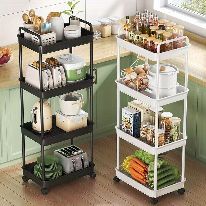 Carro de almacenamiento rodante de 3/4/5 niveles con ruedas - Organizador de plástico resistente para ropa interior, calcetines y accesorios, carro de utilidad negro multiusos para dormitorio, cocina, camping | Diseño reforzado, ensamblaje fácil, no requ