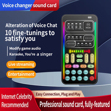 Kit portátil para podcast con cambiador de voz, 8 efectos de voz, ajuste de sonido, incluye micrófono de mano con cable, compatible con celulares y computadoras