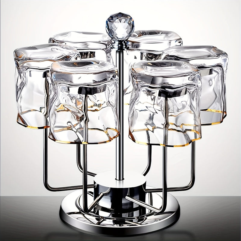 1pc Portavasos de Acero Inoxidable Giratorio, Acabado Pulido, Soporte Multifuncional Volteado para Tazas de Cerámica, Vidrio, Tazas de Té, Soporte de Drenaje para Tazas de Grado Alimenticio, Diseño de Cristal Avanzado para Almacenamiento en Salón