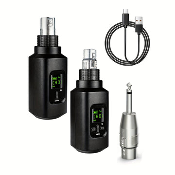 Sistema de Micrófono Inalámbrico 2.4 GHz con Enrutador y Receptor XLR para Micrófonos Dinámicos, Mezcladora y Sistemas de Sonorización, Conexión de 2 Emisores para Transmisión Sincronizada