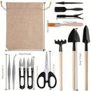 13PCS Mini Juego de Herramientas de Mano para Jardín - Kit de Pala de Trasplante de Metal y Madera con Bolsa de Tela para Plantar Bonsáis al Aire Libre - Uso Manual sin Electricidad