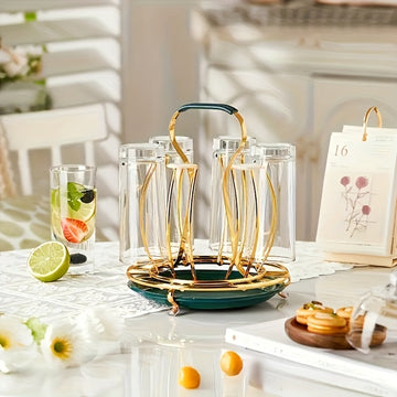 1 pieza, soporte de taza en forma de tambor europeo elegante - soporte de drenaje multifuncional de hierro dorado para almacenamiento de vasos y tazas de cocina, organizador de cocina | soporte de taza elegante | construcción de hierro
