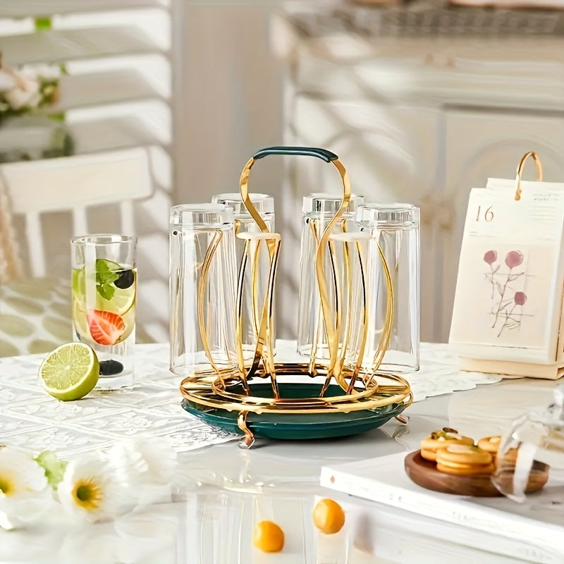 1 pieza, soporte de taza en forma de tambor europeo elegante - soporte de drenaje multifuncional de hierro dorado para almacenamiento de vasos y tazas de cocina, organizador de cocina | soporte de taza elegante | construcción de hierro