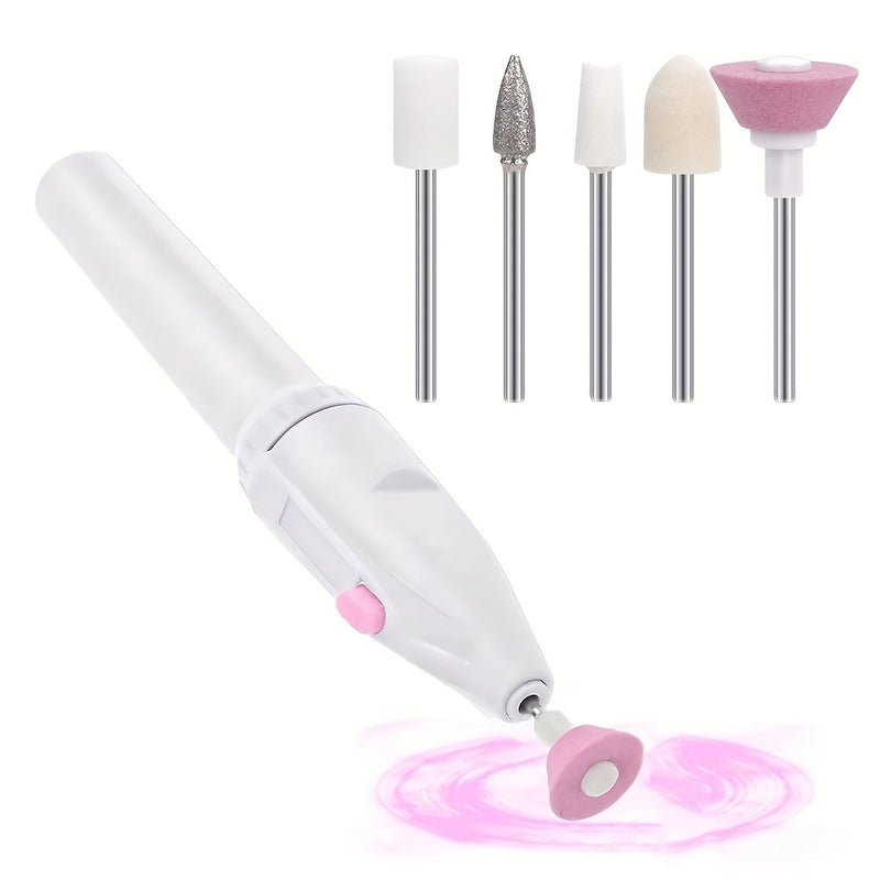 Amoladora y Pulidora de Uñas Eléctrica Portátil - 20000 RPM con Batería Inalámbrica, 5 Cabezales Intercambiables para Manicura, Pedicura, Eliminación de Cutículas en Beige Claro, Diseño Elegante, Accesorios Versátiles