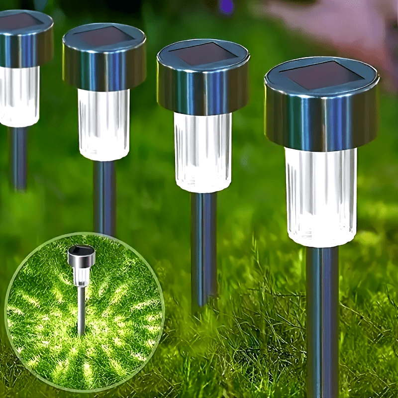 10/12 Paquete de luces solares para jardín al aire libre, luces LED de acero inoxidable para caminos, acento de cristal ABS, acabado pulido, foco solar de bajo consumo con batería de níquel de 40 mAh, montaje semi empotrado para patio, césped, pasarela,