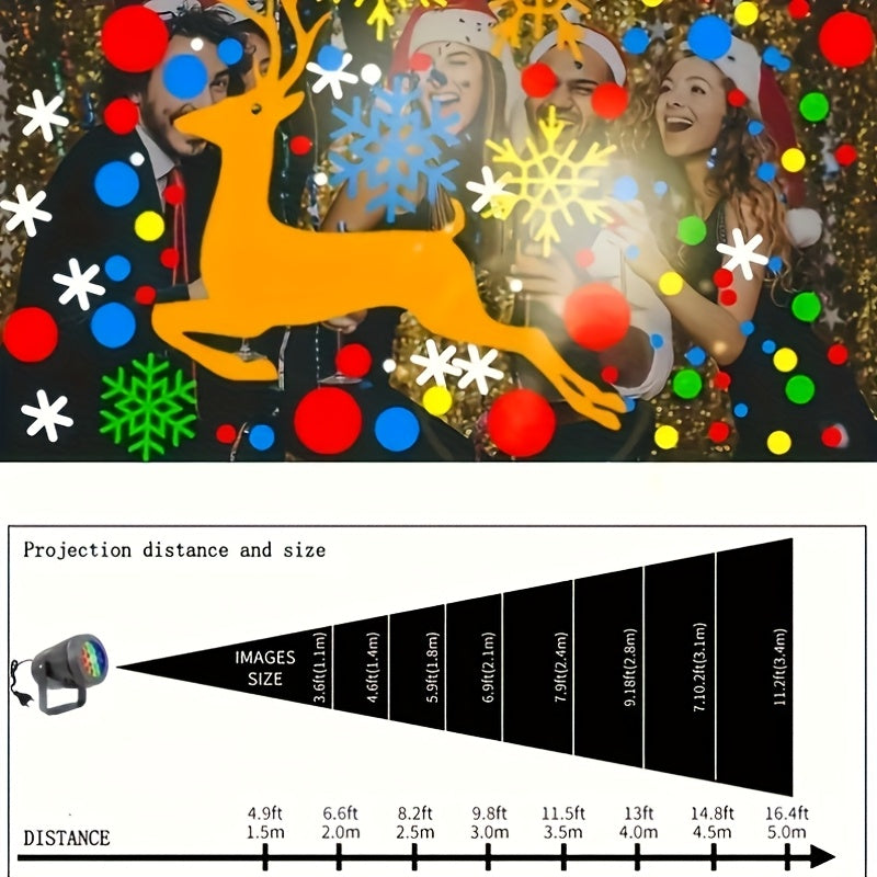 16 Luces de proyección dinámicas de escenas navideñas - Lámparas LED vibrantes para pared con copos de nieve, renos y más - Alimentación por USB, montaje semiempotrado para fiestas, bodas y decoración navideña, adornos para Navidad