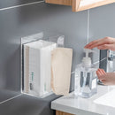 Porta pañuelos de acrílico transparente para pared, montaje con adhesivo sin taladro, organizador cuadrado minimalista para baño y cocina, ahorra espacio para pañuelos y artículos esenciales