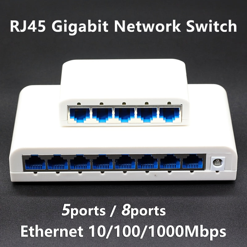 Conmutador de Red Gigabit de 5/8 Puertos 10/100/1000Mbps, Adaptador Ethernet RJ45 Alimentado por USB para Escritorio, Plug and Play con Cambio Automático MDI/MDIX Rápido, Adecuado para Expansión de Red en Hogar/Dormitorio y Oficina - Múltiples Modos de C