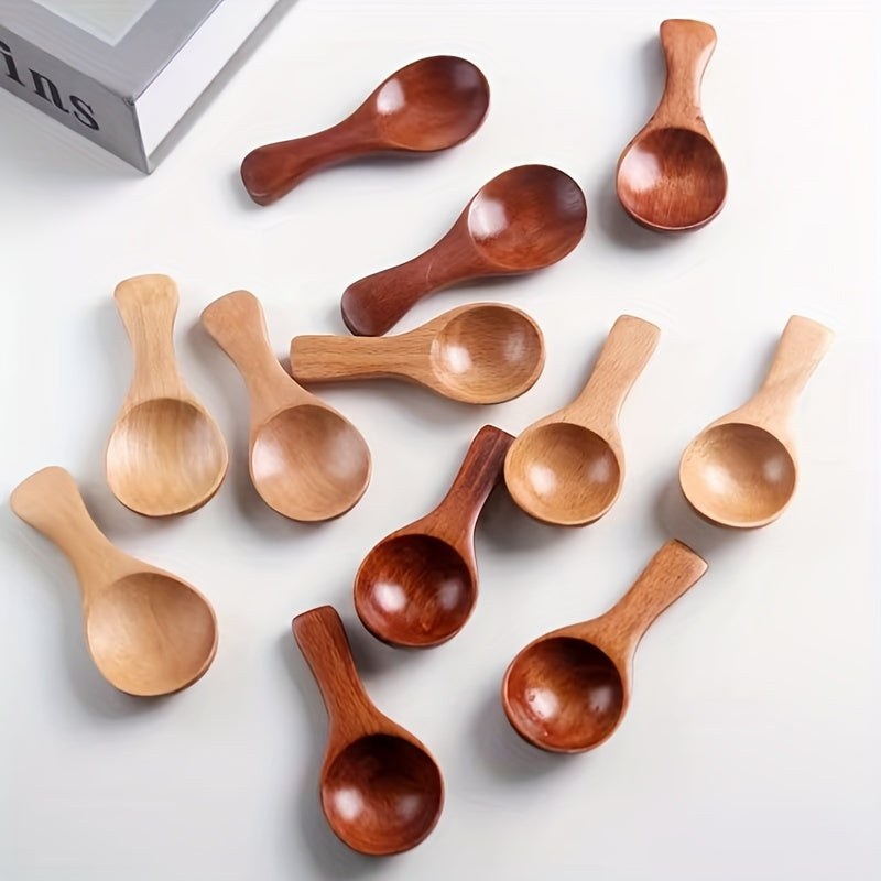 6/12 Piezas, Minicucharas De Madera Con Mangos Cortos, Ideales Para Helado, Café, Postres Y Condimentos, Utensilios De Cocina De Madera Maciza Duraderos