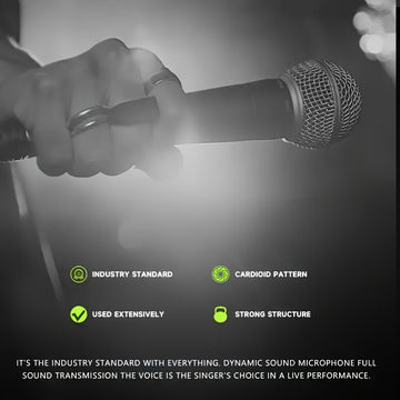 Micrófono dinámico profesional con conexión de 6.35 mm, alimentación DC, ideal para escenarios, canto, transmisiones en vivo, videoconferencias y karaoke - no requiere batería