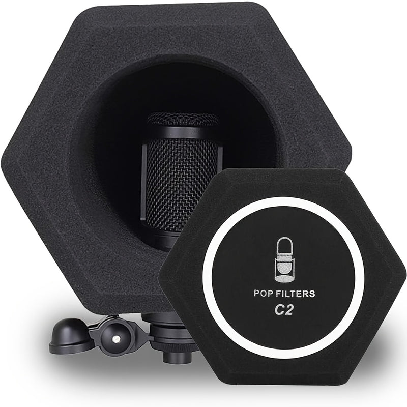 Filtro pop de esponja y goma G-MARK para micrófonos - Pantalla antiviento para grabación en estudio, reducción de ruido, bola de espuma insonorizada, diseño hexagonal, compatible con micrófonos estándar, accesorio para grabación en estudio | Pantalla hex