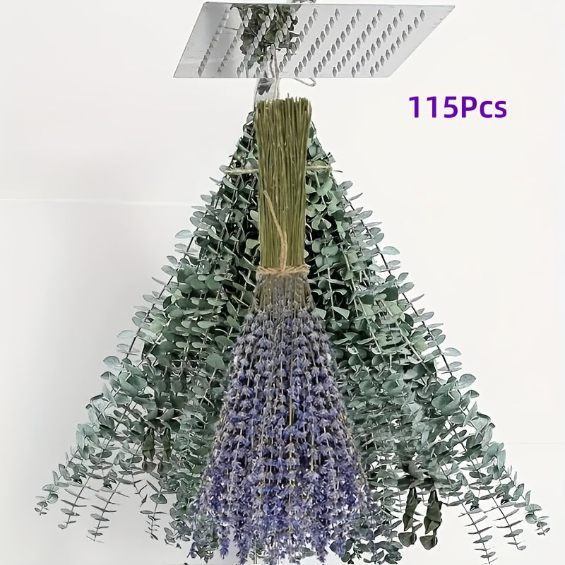 Paquete de 115 piezas de Eucalipto Fresco y Lavanda - Tallos Eternos para la Ducha, Decoración del Hogar, Bodas y Proyectos de Primavera de Estilo Granja DIY