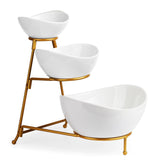 Juego de platos ovalados de 3 niveles para servir, ideal para fiestas, incluye platos para postres, entradas, dulces y vegetales, color blanco