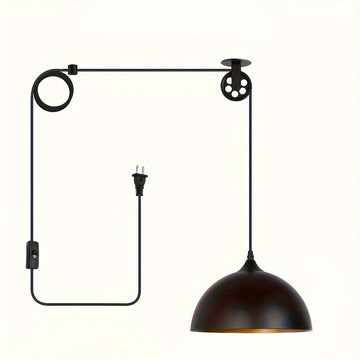 Juego de 2 lámparas colgantes modernas en negro y latón, cable de 5.91 metros con interruptor de encendido/apagado, pantallas de metal retro para techo, montaje semiempotrado, araña desmontable para granja, isla de cocina, dormitorio, pasillo - enchufe 1