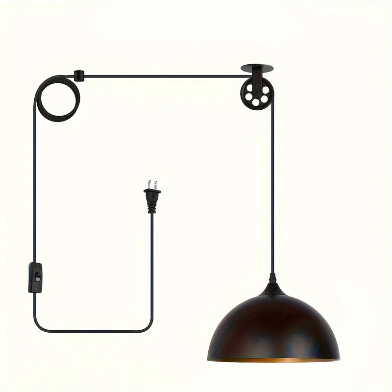 Juego de 2 lámparas colgantes modernas en negro y latón, cable de 5.91 metros con interruptor de encendido/apagado, pantallas de metal retro para techo, montaje semiempotrado, araña desmontable para granja, isla de cocina, dormitorio, pasillo - enchufe 1