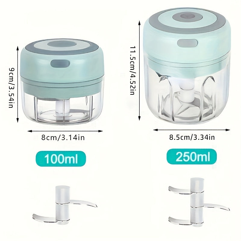 Picadora Mini Recargable USB con Cuchilla de Acero Inoxidable de 3 Hojas - Picado en 5 Segundos para Ajo, Cebolla, Chile y Frutas, Capacidad de 100ml/250ml, Portátil para Camping y Cocina Hogareña, Diseño Fácil de Limpiar, Multifuncional, Herramienta de