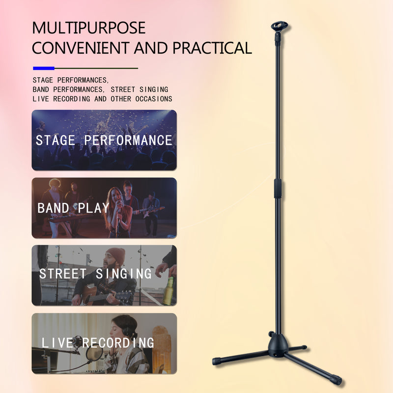 Soporte de Micrófono Metálico Ajustable con Base de Trípode - Soporte para Microfonía Resistente para Actuaciones en Vivo, Grabación de Estudio, Canto Callejero y Escenario, Apoyo Versátil, Construcción Robusta, Diseño Sólido, Soporte Estable, Configurac