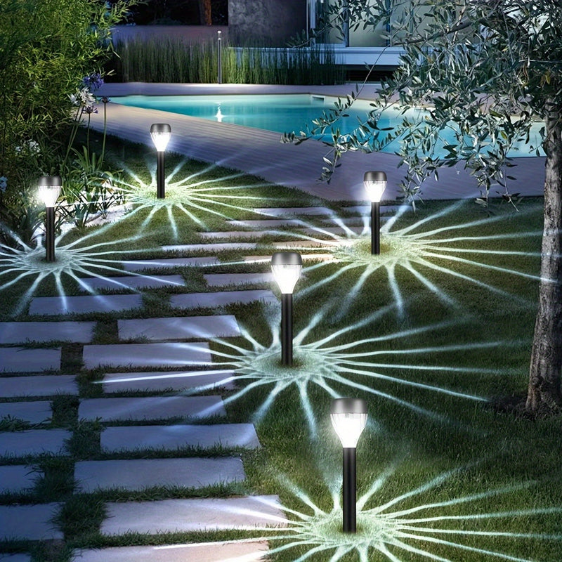 8 Piezas de Luces LED Solares para Jardín con Proyector - Patrón Cascada Elíptica, Montaje Empotrado ABS, Acabado Pulido, Batería de Níquel Solar y Control Automático de Anochecer a Amanecer, Iluminación No Desmontable para Caminos, Patio, Césped, Luz So