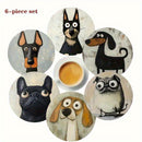 6 piezas de cojines de madera coloridos para bebidas - Diseños juguetones de perros (Basset Hound, Pastor Alemán, Pug, Labrador Negro, Corgi), ideales para café, té, decoración del hogar y restaurantes, regalo perfecto de Navidad, decoración de perros.