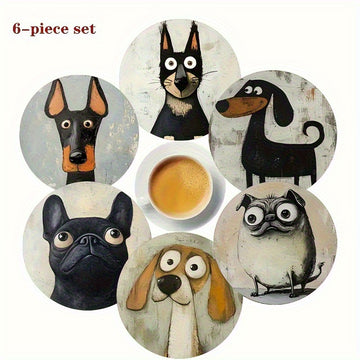6 piezas de cojines de madera coloridos para bebidas - Diseños juguetones de perros (Basset Hound, Pastor Alemán, Pug, Labrador Negro, Corgi), ideales para café, té, decoración del hogar y restaurantes, regalo perfecto de Navidad, decoración de perros.