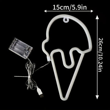 1 pieza de luz de helado de nieve rosa, alimentada por USB o batería, serie de enfriamiento de verano, decoración del hogar, ideal para camión de comida, restaurante, luz nocturna de habitación, decoración de fiesta (batería no incluida), colgante de par