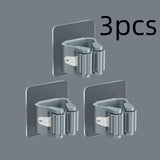 1/2/3pcs Soporte para trapeador y escoba montado en la pared, organizador de plástico de estilo contemporáneo, solución de almacenamiento fuerte adhesivo sin taladro para baño y cocina, ganchos de utilidad