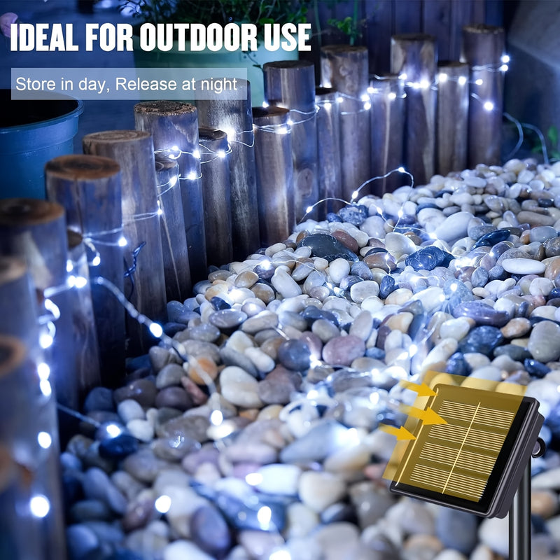 2 piezas de luces de hadas LED solares, 23/105 pies/138 pies, 8 modos de iluminación, perfectas para patio, jardín, fiesta, decoración de bodas, iluminación exterior colgante, tiras de luz exterior, adecuadas para Navidad, Ramadán, Halloween, Día de la I