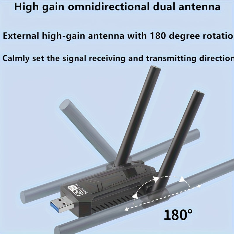 Adaptador WiFi USB inalámbrico de 1300Mbps con antena de doble banda de alta ganancia integrada de 5dBi, adaptador de red inalámbrica de 5,8G/2,4G para Windows 7/8.1/10/11, Plug and Play, funcionalidad de WiFi instantáneo y punto de acceso móvil.