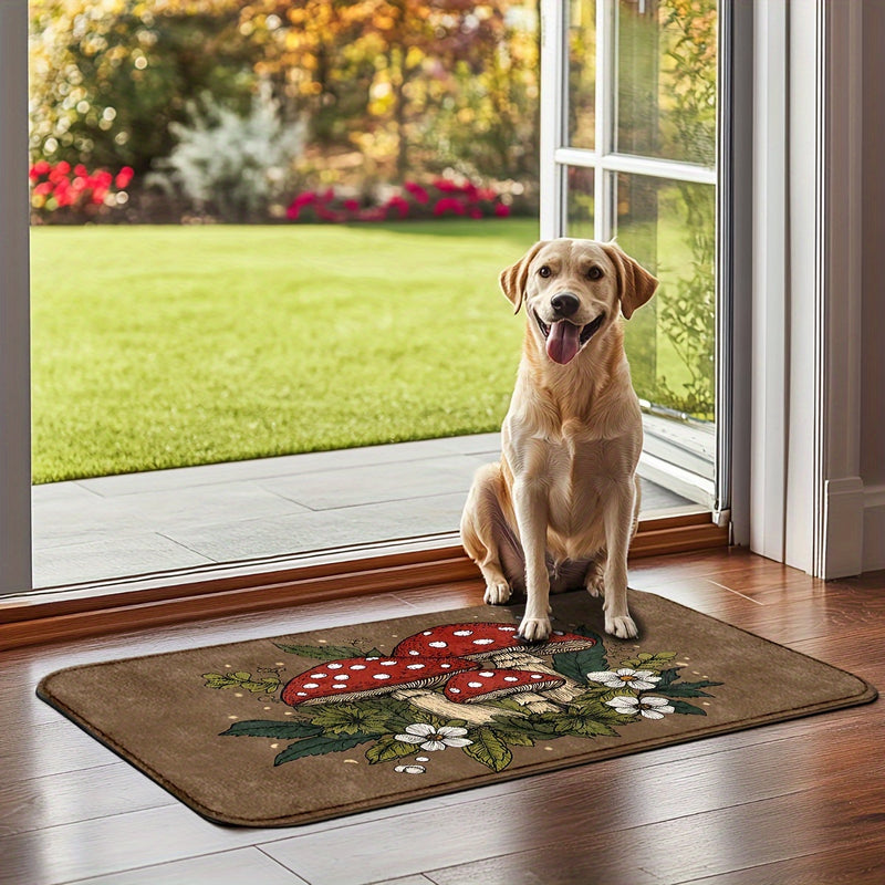 Patrón de hongos de primavera, Bienvenido, 1pc/2pcs Alfombrilla de entrada, Adecuado para entradas al aire libre, pasillos, cocinas, cuartos de lavandería, dormitorios, regalos de Navidad, decoraciones de Navidad, regalos de Año Nuevo, decoración de hoga