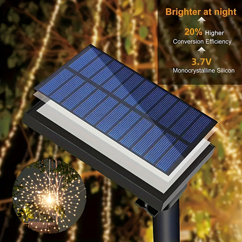 Paquete de 1, Luces Solares Colgantes LED para Exteriores con Fuegos Artificiales, Luces Esféricas de Estallido de Estrellas Brillantes LED, Impermeables IP65 con 8 Modos y Cable de Cobre para Patio, Sombrilla, Alero, Jardín, Árbol, Tienda, Decoración Na