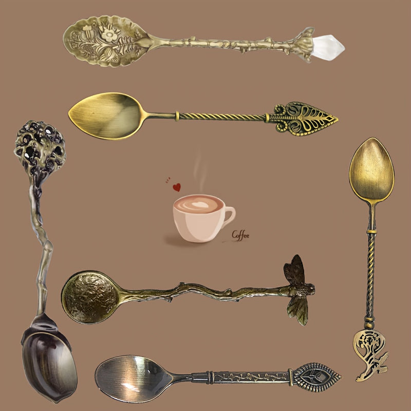 6pcs Juego De Cucharas De Metal Exquisitas, Estilo Europeo De Palacio Retro Cuchara De Café Ritual, Cuchara De Postre, Cuchara Pequeña, Cuchara De Mezcla De Joyería Con Relieve, Para Cocina Hogar Restaurante Cafetería Hotel, Accesorios De Vajilla, Regalo