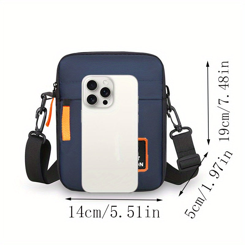 Bolso cuadrado neutro, textura sencilla, bolso de tela Oxford ligero, bolso de hombro único, bolso cruzado con cremallera multicapa para hombres [dirección aleatoria del tirón]