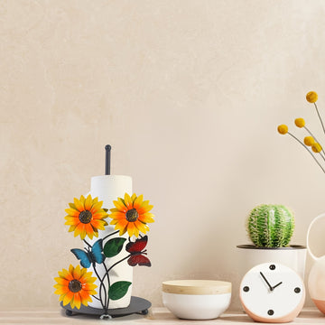 Soporte de toallas de papel con diseño de girasol, base decorativa para pañuelos con detalles de mariposas para cocina y baño - 1 unidad