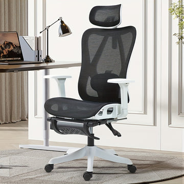 Una silla de oficina ergonómica con reposabrazos retráctiles, soporte lumbar ajustable, ideal para el trabajo en la oficina y el juego.