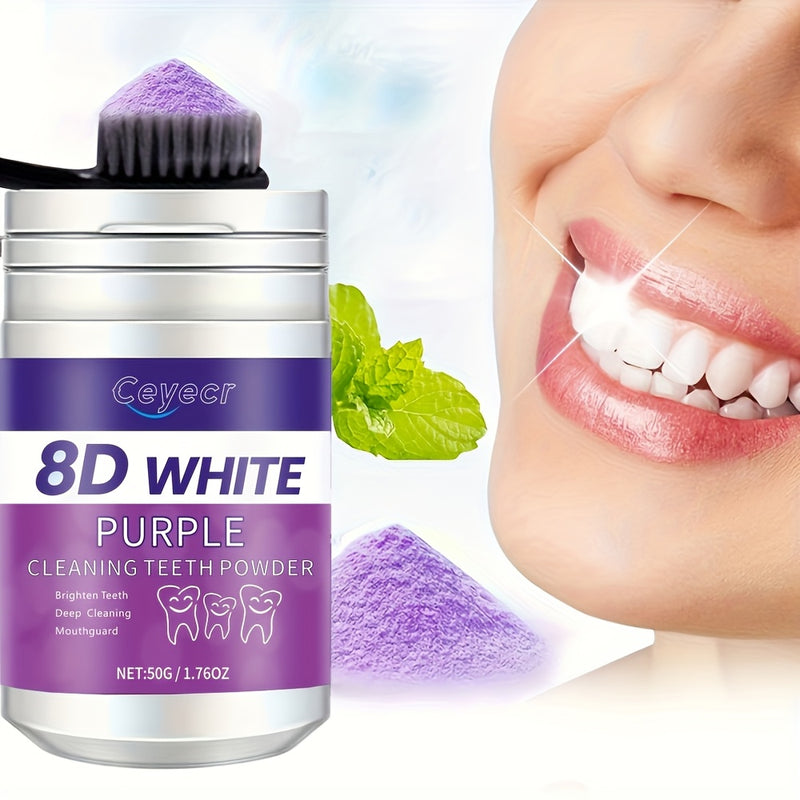 Polvo blanqueador dental púrpura Ceyecr, 50 g/1.76 oz - Polvo limpiador dental de limpieza profunda, pasta dental para aliento fresco, con esencia natural