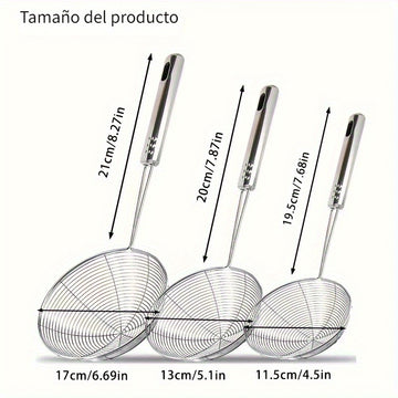 3 Piezas de Espumadera de Acero Inoxidable con Mango, Cuchara Ranurada Multiusos para Freír y Cocinar, Filtro de Aceite para Air Fryer, Accesorio para Fríjidor