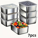 7 piezas de recipientes de acero inoxidable para almacenar alimentos con tapas abatibles, herméticos y apilables, ideales para camping, reuniones familiares, oficina y escuela