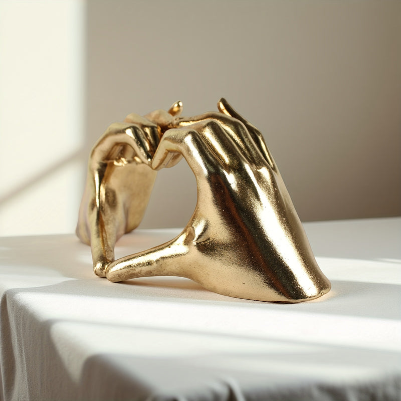 1pc Escultura abstracta de manos de amor en resina dorada, estatua decorativa para interiores/exteriores, acento versátil para la habitación, no necesita energía.