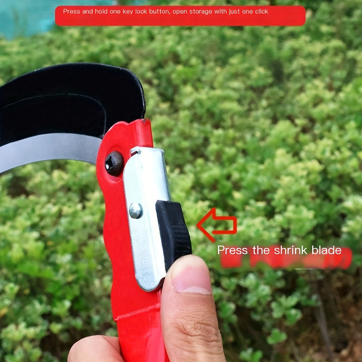 Tijeras de jardín plegables portátiles de metal de alta resistencia - Mango ergonómico rojo y negro para césped, jardín, trigo, arroz, corte y cosecha de granos de trigo, tijeras de jardín plegables, diseño ergonómico, construcción sólida