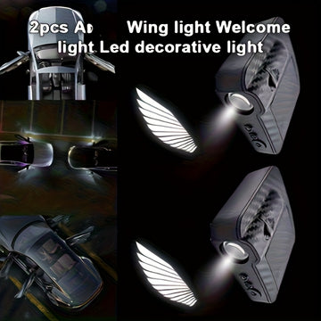 2 luces de bienvenida para auto, sin cables, estilo fibra de carbono, con sensor infrarrojo, proyectores de logo para iluminación del piso, luces ambientales, modernas y prácticas, decora tu auto