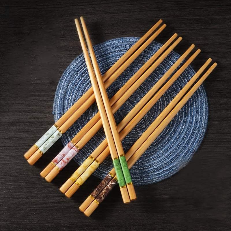 5 pares/10 pares de palillos chinos de bambú natural de montaña, multicolor, antideslizantes, resistentes a altas temperaturas, reutilizables, para hogar y restaurante