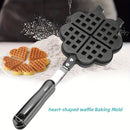 1 pieza, sartén de waffles de corazón de doble cara antiadherente, molde de waffles de aleación de aluminio con mango negro, perfecto para waffles belgas y sandwiches, accesorio de cocina para hornear, molde de waffles