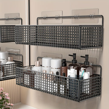 Cesta de almacenamiento de metal para montar en la pared, Organizador de estantería de baño rústico, Soporte de inodoro de tocador sin taladro, Libre de formaldehído, Accesorio de baño de metal, sin necesidad de electricidad ni batería para el baño