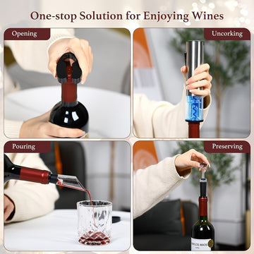 Abrebotellas eléctrico 6 en 1, rápido y con tapa recargable por USB, abrebotellas automático, cortador de papel de aluminio, abrebotellas de vacío para accesorios de vino tinto. Regalo de cumpleaños para amantes del vino.